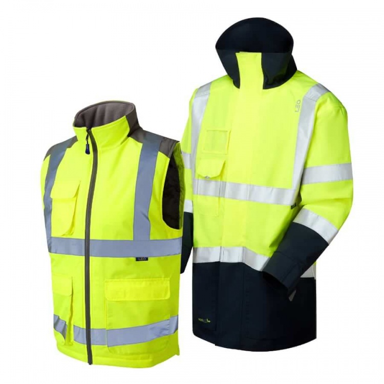 Leo Workwear 3-in-1 Clovelly Yellow and Navy Anorak with Torrington Yellow Bodywarmer